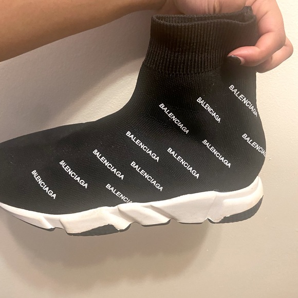 Balenciaga Speed Trainer Logo Print Black White - Picture 1 of 3